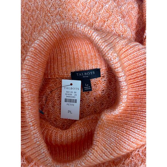 Talbots Textured Stitch Sweater cable knit turtleneck orange wool blend LP NWT - Picture 2 of 6